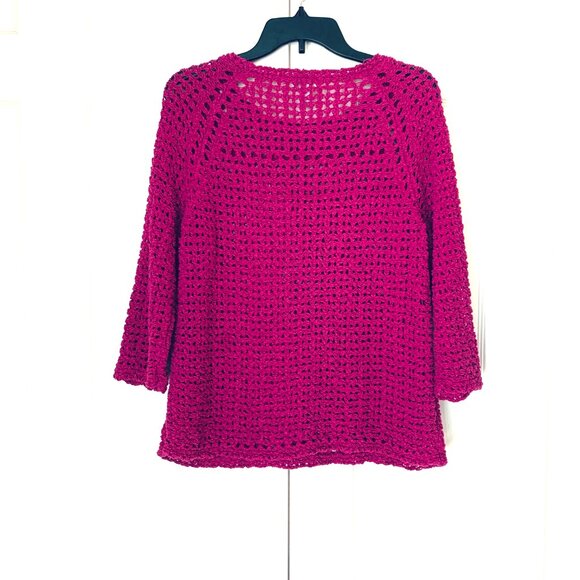 CHICO’S SWEATER Open Weave 3/4 Raglan Sleeves Pink M/L - Picture 8 of 10